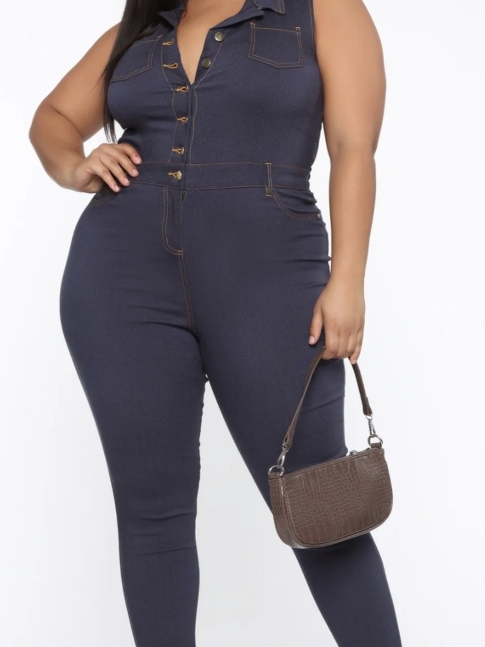 Fashion Nova Look At YOU Super Stretch Dark Navy Blue Denim Jumpsuit